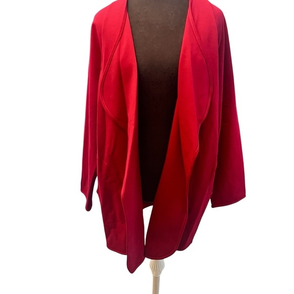 Clara Sun Woo Open Jacket Coat Size XL Red Stretch Ponte Knit Pockets - Picture 2 of 6